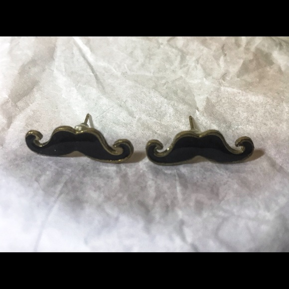 Black & Gold Mustache Stud Earrings - Picture 4 of 5